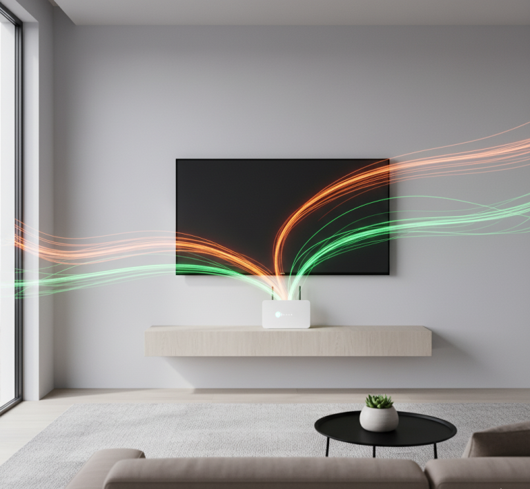 Illustration de la fibre optique dans un salon moderne